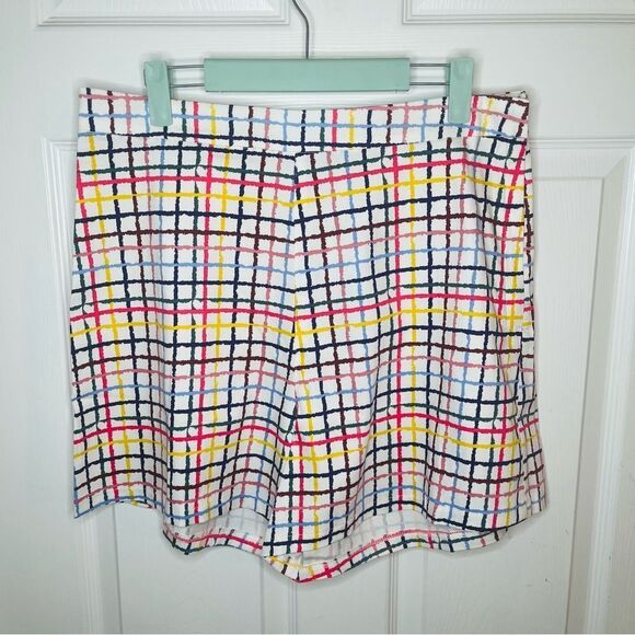 Modcloth High Waist Party Streamers Shorts Blue Pink Rainbow Plaid 12 NWT - Picture 5 of 12